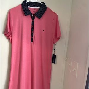 Tommy Hilfiger Women's Pink Short-Sleeve Poke dots Logo V collared Dress Size L